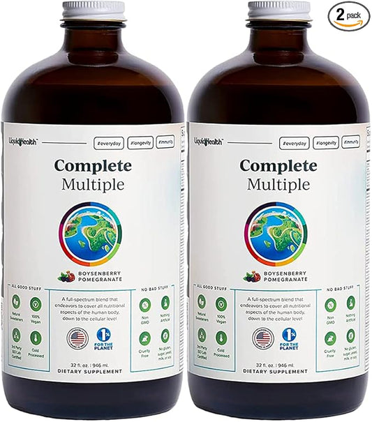 LIQUIDHEALTH Complete Multiple Adult Liquid Multivitamin - Essential Vitamins, Minerals & Nutrients, Immune Support, Gut Health, Energy, Detox - Made in USA, Vegan, Non-GMO, Sugar-Free (2 Pack)