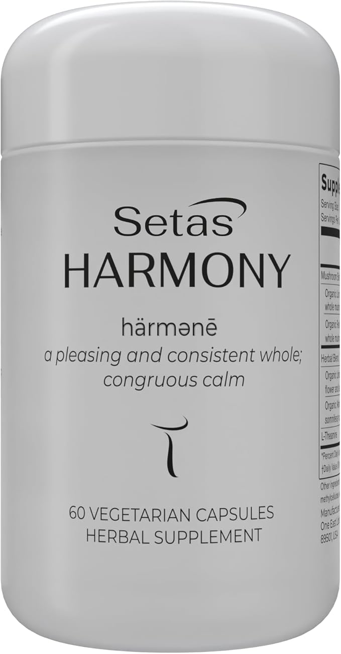 Setas Harmony Ceremony Quality Botanical Supplement Organic Reishi & Lion’s Mane, Ashwagandha, Linden Tree & L-theanine to Support Mood, Stress Management, & Calm, Vegan & Non-GMO, 60-Day Supply