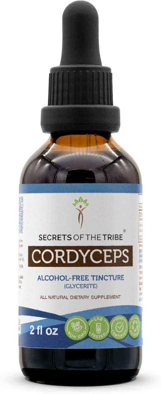 Secrets of the Tribe Cordyceps Alcohol-Free Liquid Extract, Cordyceps Sinensis Dried Mushroom Tincture Supplement (2 FL OZ)