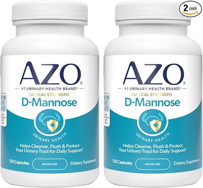 AZO D Mannose Urinary Tract Health, Cleanse, Flush & Protect The Urinary Tract, No.1 Pharmacist Recommended Brand, Clinical Strength, Non-GMO, 120 Count (Pack of 2)