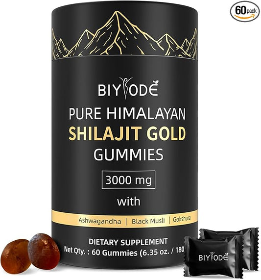 Pure Himalayan Shilajit Gummies: Rich in Ashwagandha, Gaulshura, Fulvic Acid, 85 Micronutrients. Suitable for Men. No Added Sugar. Non-GMO. 100% Natural Organic. 60 Gummies.