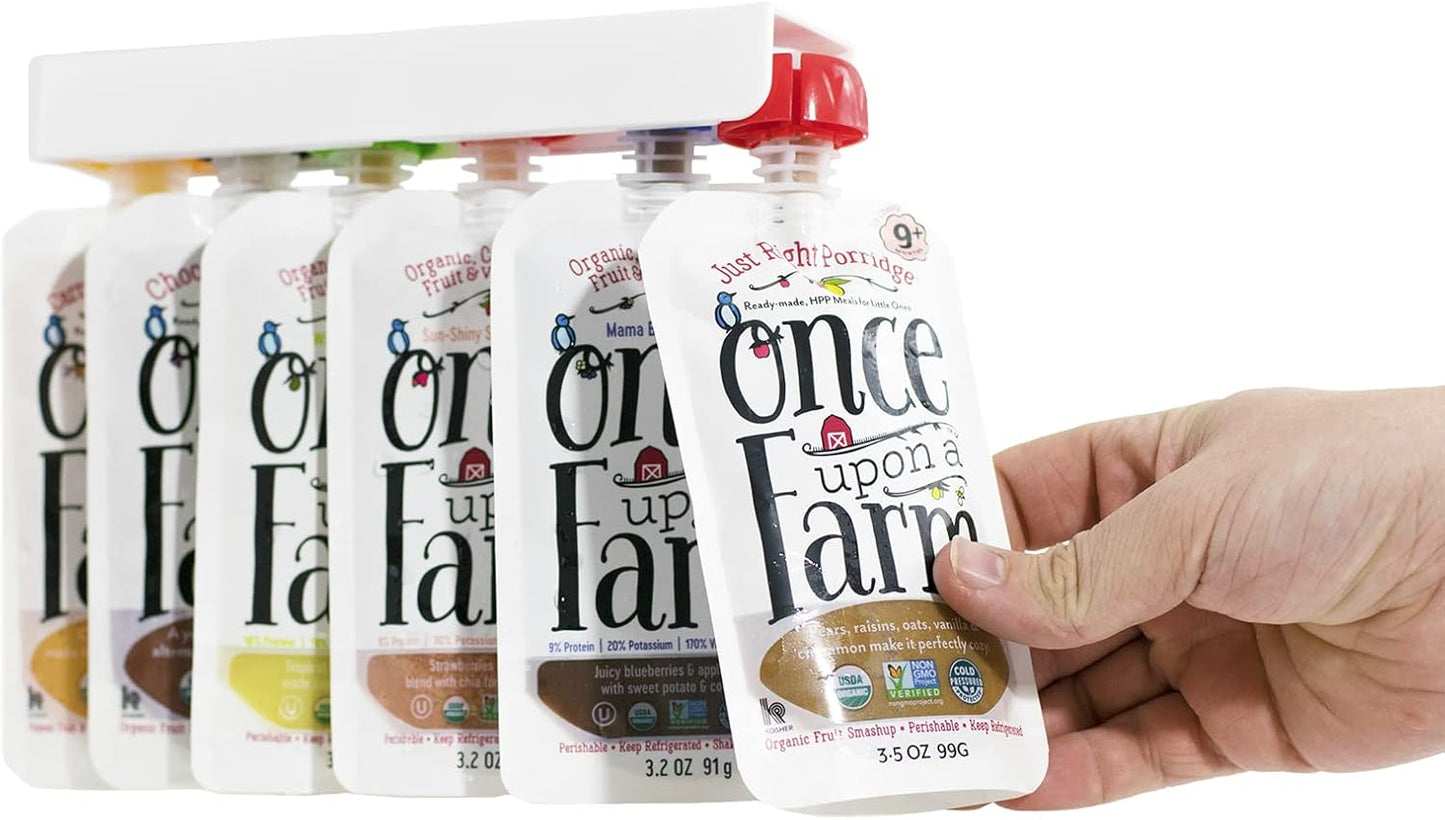 The Food Pouch Organizer Set - Slider Style Peel-and-Stick Holder for Baby Food, Applesauce, Yogurt Pouches - Maximize Kitchen Storage, Pantry, and Refrigerator Space by Storage Theory - 4 Pack