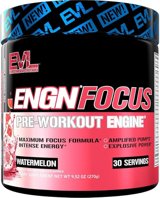 Evlution Nutrition ENGN Focus - Intense Pre-Workout with Creatine - Maximum Focus Formula - Pre-Workout Powder for Lasting Energy - with Beta-Alanine & Caffeine - 30 Servings - Watermelon