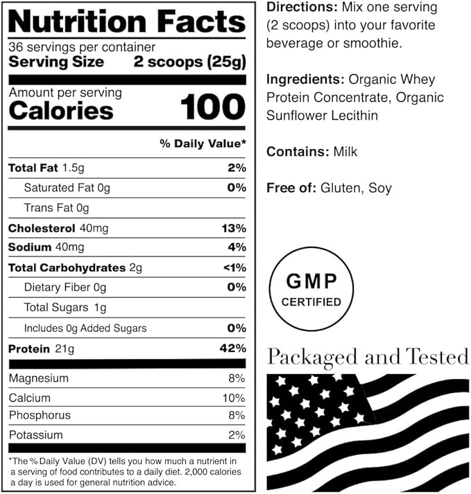 NorCal Organic Unflavored Whey Protein - 2lbs Bulk | 100% Grass-Fed, USDA Certified | Pure, Clean Protein Sourced from Northern California Family Farms