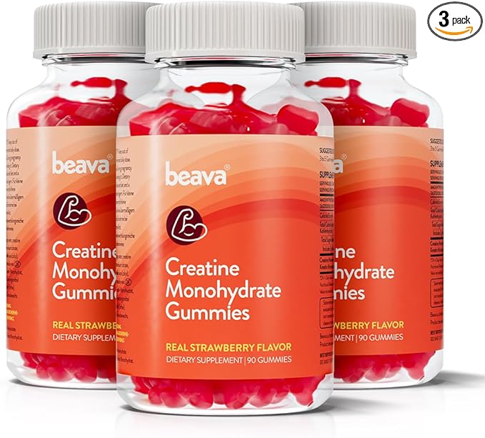 Creatine Monohydrate Gummies - Strawberry Flavored Creatine Monohydrate Gummies for Women & Men - Boosts Focus, Strength, and Muscle Gains - No Bloating, Vegan, Gluten Free- 270 Count - 3 Pack