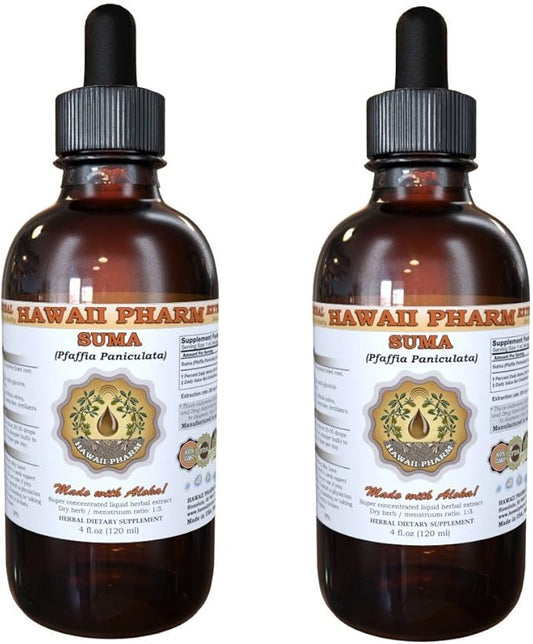 Suma Liquid Extract, Suma (Pfaffia Paniculata) Tincture, Herbal Supplement, Hawaii Pharm, Made in USA, 2x4 fl.oz