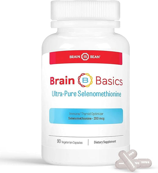 Brain Basics Ultra-Pure Selenomethionine - Proper Thyroid Function and Immune System Support - 200 mcg Most Bioavailable Selenium - 90 Servings