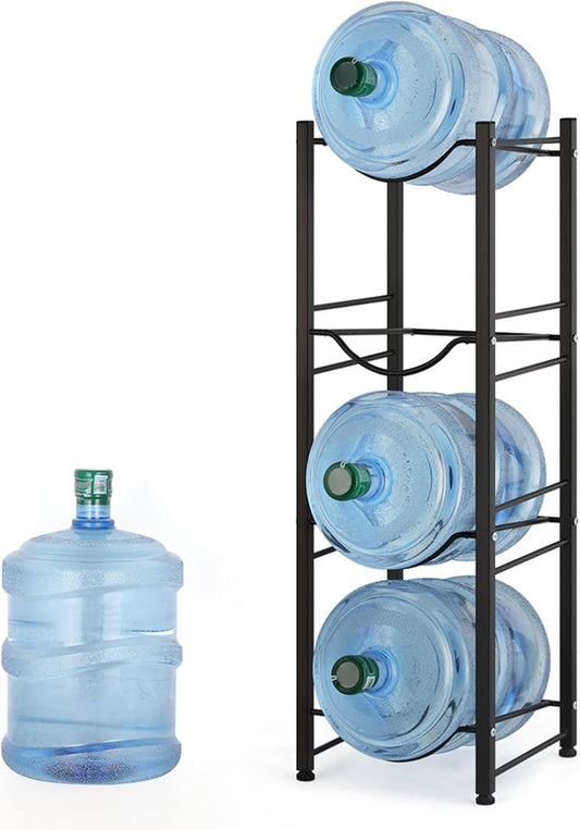 smusei 5 Gallon Water Bottle Holder 4 Tier Water Cooler Jug Stand Storage with 4 Slots for 5 Gal Water Dispenser Black Water Bottle Organizer Rack Metal for Office, Kitchen, Home