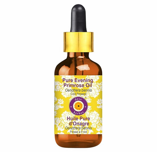 dève herbes Evening Primrose Oil (Oenothera biennis) with Glass Dropper | Cold Pressed | Pure | For Diluting Essential oils | Skin & Massage | Non-Sticky | Lightweight | Unisex | 15ml (0.50 oz)
