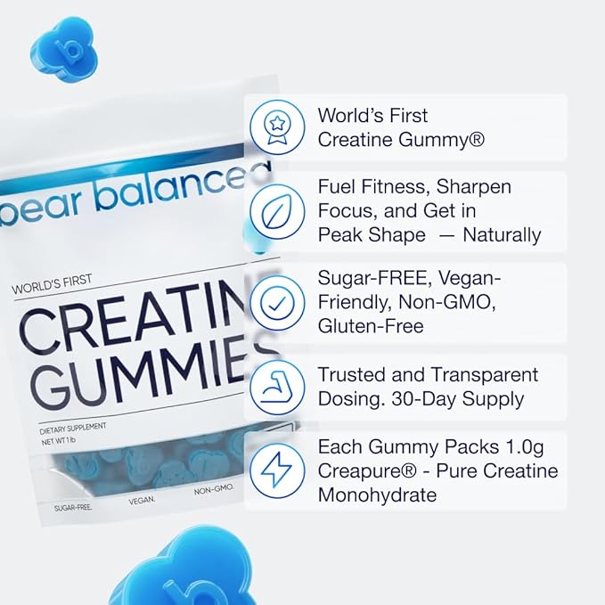 Creatine Gummies for Men & Women - Creatine Monohydrate, L-Theanine, L-Tyrosine & B12 for Muscle Growth, Strength, and Focus - Low Calorie, Sugar-Free, Vegan & Gluten-Free, 2 Pack