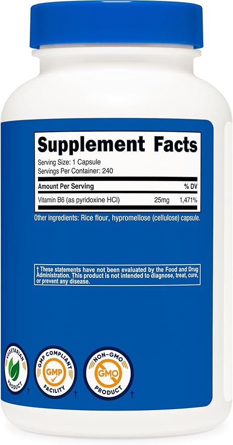 Nutricost Vitamin B6 (Pyridoxine HCl) 25mg, 240 Capsules - Non-GMO, Gluten Free and Vegetarian Friendly