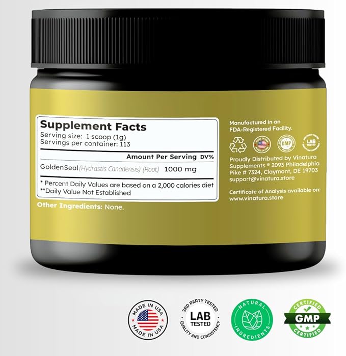 Goldenseal Root Powder - 4 oz, 113 Servings *USA Made & Tested* Pure Natural Goldenseal Root Powder Supplement