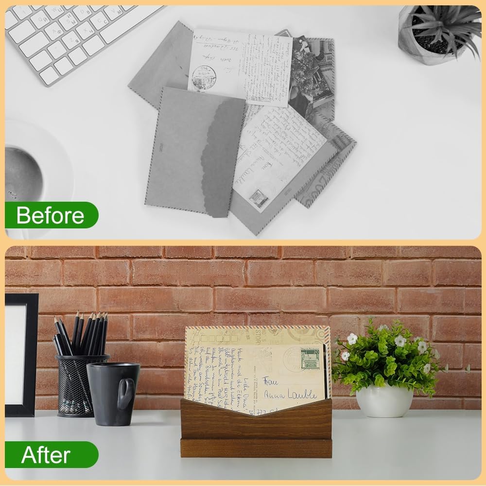 Picowe Desk Mail Organizer Wooden Mail Holder, 3 Slots Letter Holder Organizer Envelope Organizer for Home Office