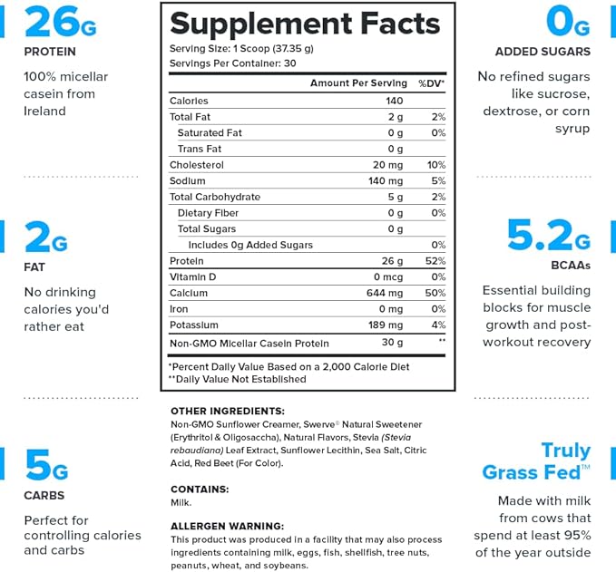 LEGION Casein Protein Powder (Strawberry) - Slow-Release Micellar Protein Powder - Non-GMO, Gluten-Free & Naturally Sweetened Casein Powder from Grass-Fed Cows