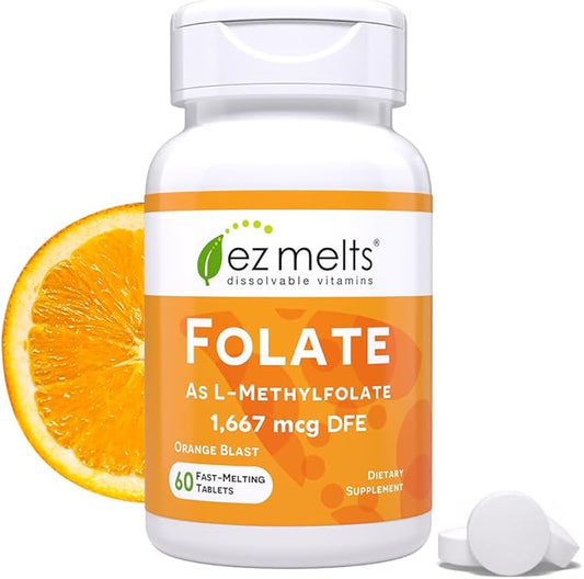EZ Melts Dissolvable Folate 1,667 mcg, L-Methylfolate, Sugar-Free, 2-Month Supply