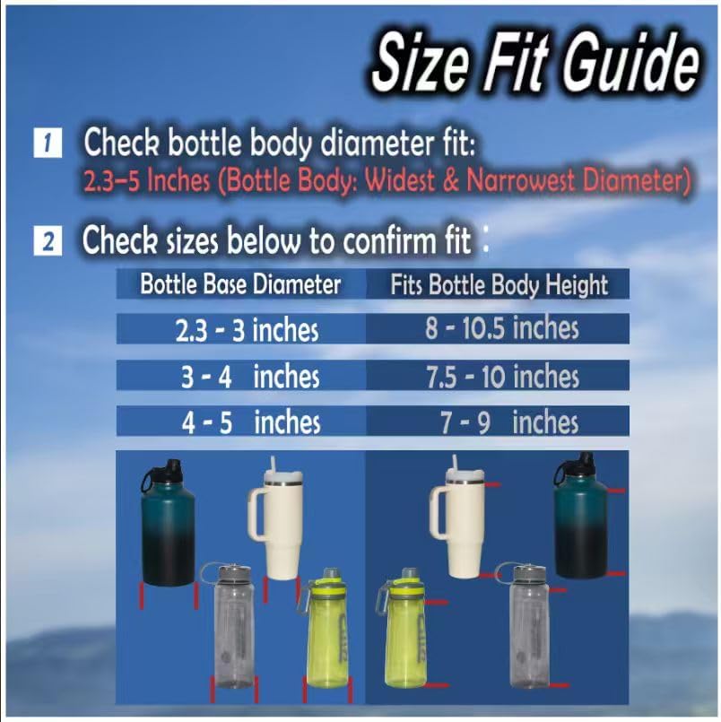 MOLLE Water Bottle bag - Bottle Holder Carrier Sling with Strap for Walking - Manual Strap Adjustment for Precise Fit of Most 18-64 oz Bottles (Check Size Fit Guide), Khaki