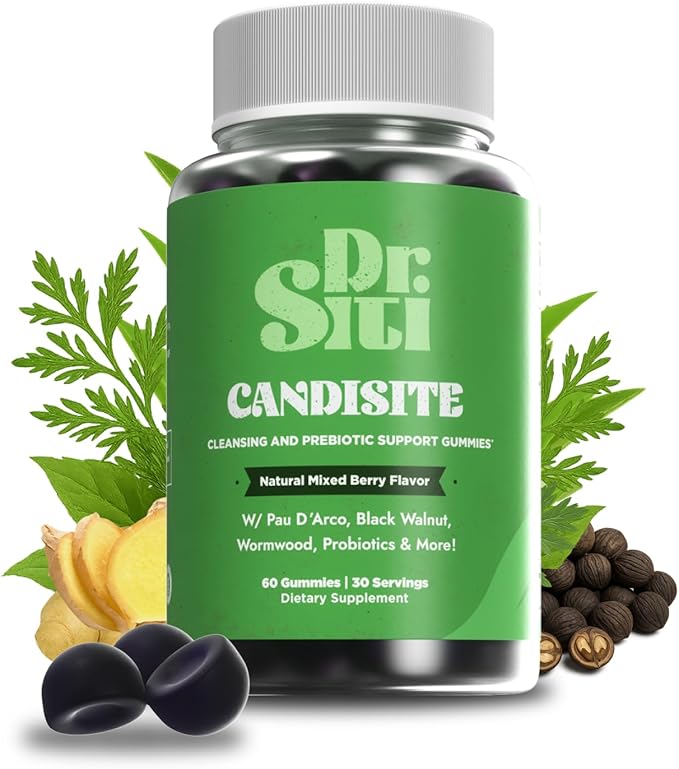 Candisite | Candida Cleanse | 10-in-1 Advanced Formula - Wormwood, Black Walnut, PAU D’Arco | Supports Digestive & Microbial Balance | Candida Support | 60 Gummies