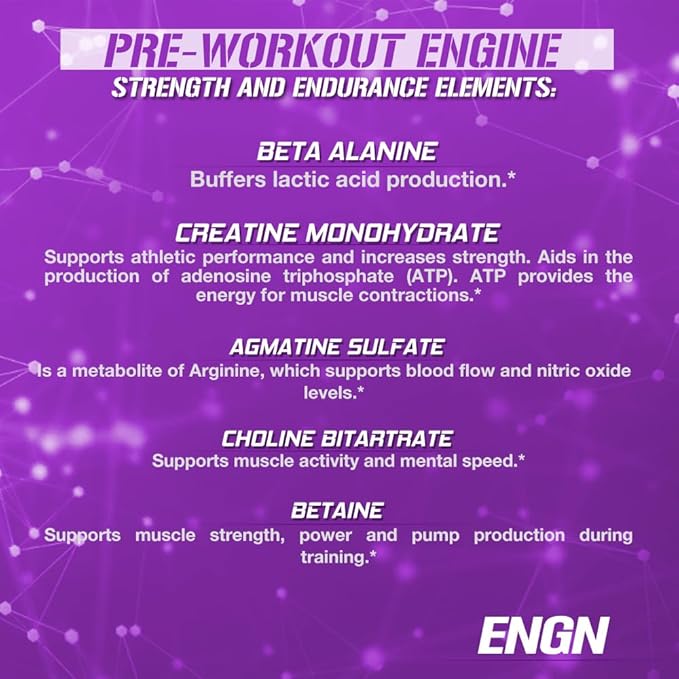 EVL Intense Pre Workout with Creatine - ENGN Energizing Pre Workout for Men Powder Drink for Lasting Energy Focus and Recovery - with Beta Alanine Caffeine and L Theanine - Furious Grape
