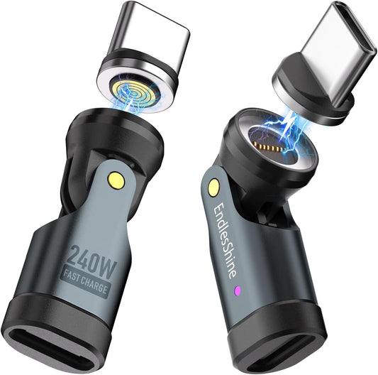 USB C Magnetic Adapter 240W, Can Be Type-C Cord Into Right Angle Magnetic USB C Charging Cable, Magnet Charger USBC 90 Degree Adapter 180 OTG Tips for Phone 16/15 Pad Samsung(2 Pack Black)