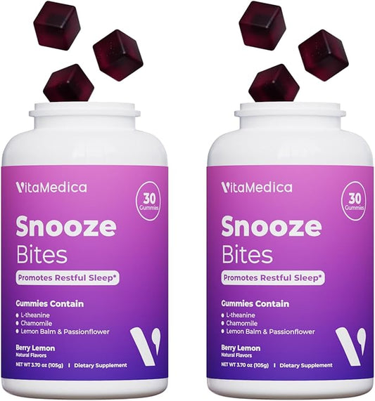 VitaMedica Snooze Sleep Gummies - Melatonin-Free, Zero Grogginess - L-Theanine, Chamomile, Passionflower & Lemon Balm - Sleep Aid Gummies for Adults - 60 Count (2 Pack)