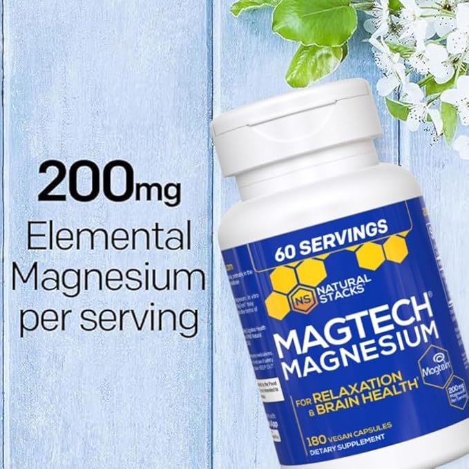 NATURAL STACKS Apigenin for Sleep + Magtech Magnesium Supplement Bundle - Supports Sleep & Brain Health* - 300 Total Capsules