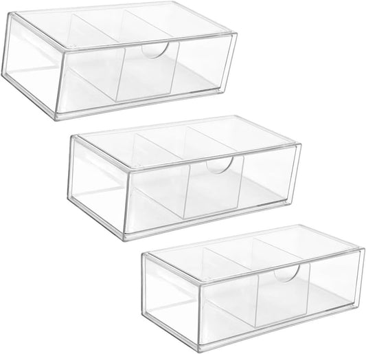 Hair Accessories Organizer for Girls, Clear Acrylic Hair Tie Organizer, or Headband, bows，Cute Small Stackable Storage Drawer Container Caddy Box for Bathroom Vanity Countertop 3PCS