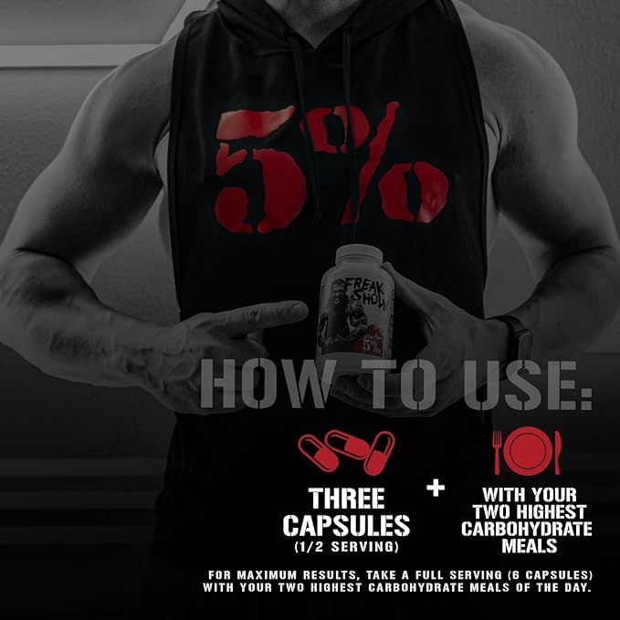 5% Nutrition Rich Piana Freak Show | Muscle Builder | Berberine, Gymnema Sylvestre, Banaba Powder | 180 Capsules (30 Days)