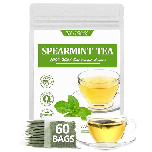 Premium 60 Spearmint Tea Bags, Made with 100% Pure Natural Spearmint Leaves, Caffeine Free & No Additives.