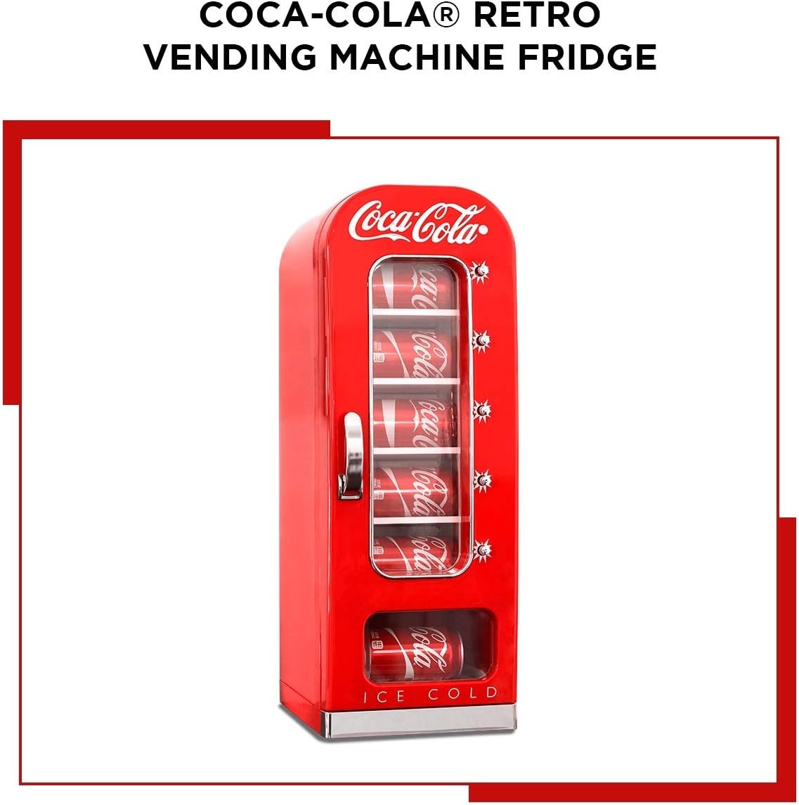 Coca Cola Mini Fridge - 10 Can Refrigerator for Bedroom Skincare Office, Portable Table Top Beverage Cooler, 12V 110V Refrigerador For Drinks, Soda, Wines, Use In Car, Dorm, Outdoor