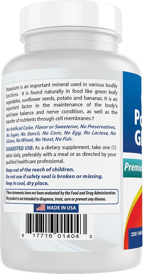 Best Naturals Potassium Gluconate 595 mg 250 Tablets (250 Count (Pack of 3))