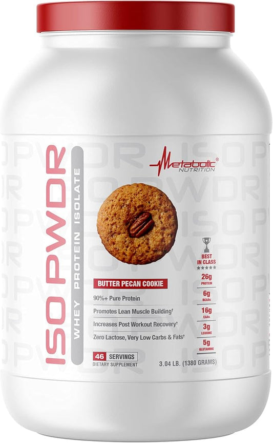 Metabolic Nutrition Whey Protein Isolate ISO PWDR Butter Pecan Cookie, 3.04lb, 23 Servings, 26g Protein, Fast Digesting, Zero Carbs, Delicious Flavor, Very Low Carbs & Fat, Zero Lactose