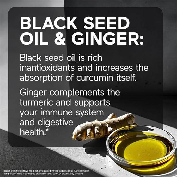 Smarter Nutrition Curcumin Softgels - Vegan High Absorption 400 mg Curcumin Supplement Standardized to 95% Tetrahydrocurcuminoids + Black Seed Oil & Ginger for Joint & Immune Health - 360 Ct