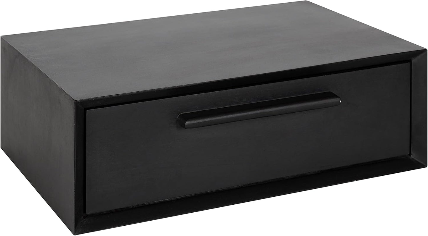 Kate and Laurel McCutcheon Floating Wood Storage Shelf, 18 x 12 x 6, Black, Decorative Transitional Floating Bedroom Nightstand with a Concealed Cubby Compartment
