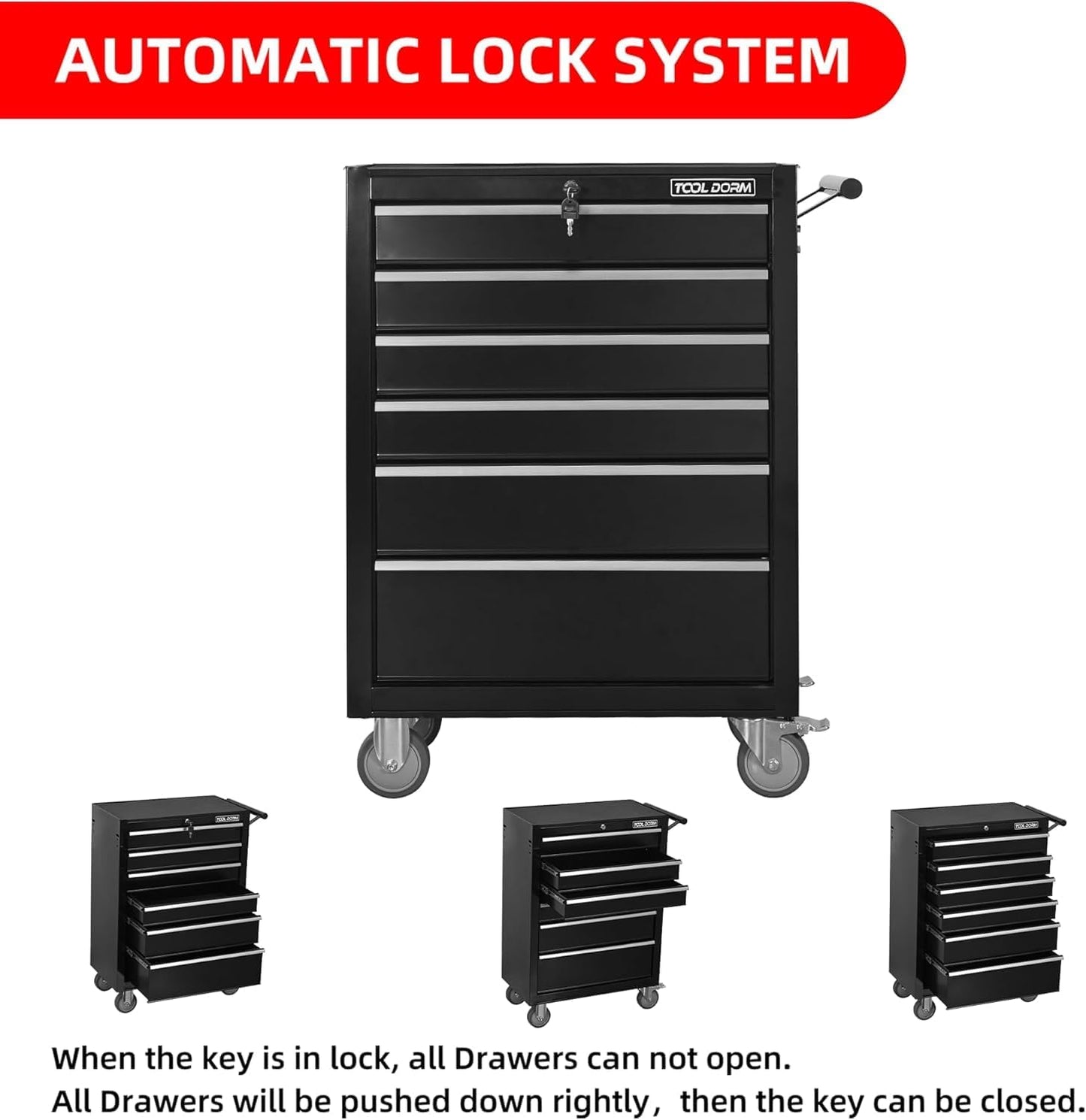 6-Drawer Rolling Tool Chest with Locking Wheels & Drawers, 13" D x 24.2" W x 36.6" H Mobile Tool Storage Cabinet, Heavy-Duty Garage Organizer with Ergonomic Handle