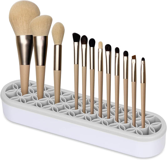 Unaone Silicone Makeup Brush Holder, Multipurpose Beauty Tool Organizer Make up Brush Storage Stand for Painting Pen Brushes Nail Clippers Drill Pens Ruler Sewing Craft Tools (Grey)
