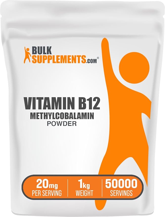 BulkSupplements.com Vitamin B12 Methylcobalamin Powder - 1% B12 Methylcobalamin, Essential B Vitamin - B12 Supplement, Gluten Free, 20mg per Serving, 1kg (2.2 lbs) (Pack of 1)