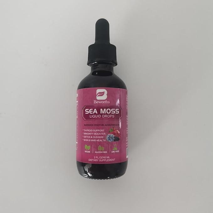 Sea Moss Liquid Drops - Organic Black Seed Oil Irish Sea Moss Gel with Burdock Root, Bladderwrack, Elderberry, Vitamin C, D3, 6X Stronger Seamoss Gel for Digestive, Hair Health - Vegan