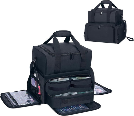 Large Makeup Cosmetic Bag with 3 Removable Case and 2 Removable Dividers Double Layer Travel Storage Organizer, Makeup Brushes Storage Section Black