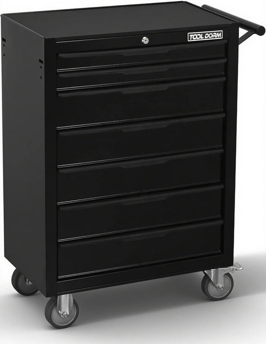 7-Drawer Rolling Tool Chest with Locking Wheels & Drawers, 13" D x 24.2" W x 34" H Mobile Tool Storage Cabinet, Heavy-Duty Garage Organizer w/Ergonomic Handle