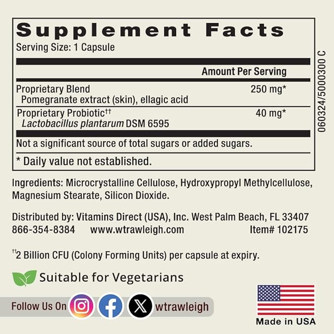 Rawleigh Ultrapome: 30 Capsules - Pomegranates + Live Cultures/Microbiome, Ellagitannins, Urolithin A Supplement for Cellular, Mitochondrial Health, Mitophagy, Energy Support, Vegetarians, GMO-Free