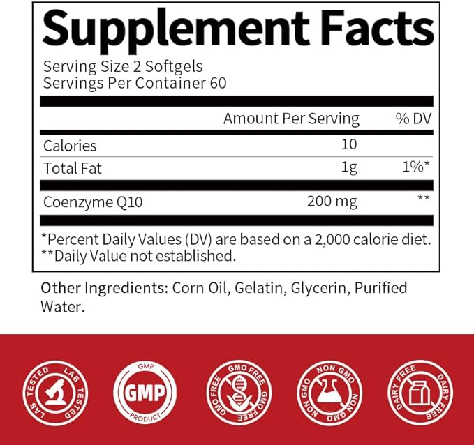 High-Absorption CoQ10 200 mg – Gluten-Free Softgels for Heart, Stamina & Brain Support | 120 Count (60-Day Supply)