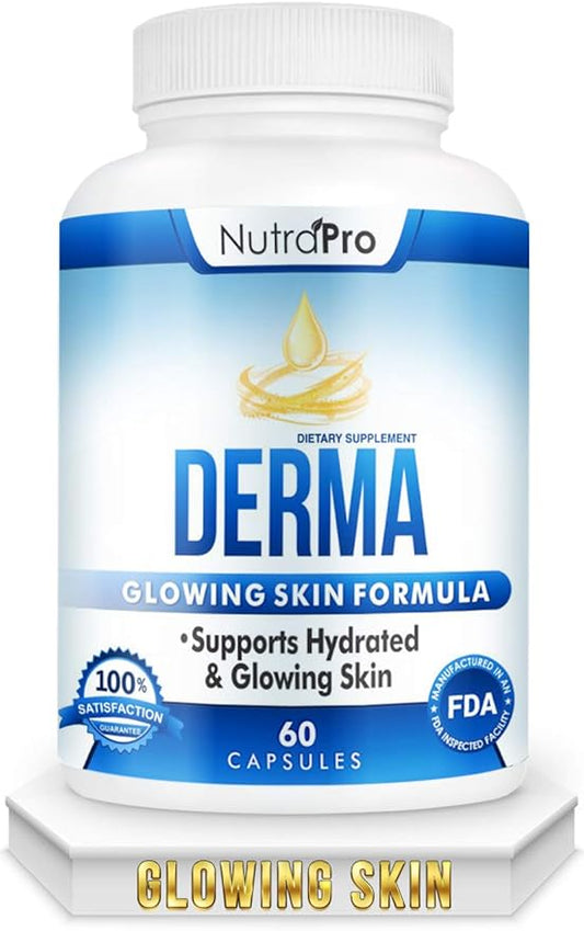 Dermal Repair Complex for Hydrated, Glowing Skin –Anti Aging Supplement with Phytoceramides & Alpha Lipoic Acid. Fast Results Hydration Pills Enhances Smoothness & Reduces Wrinkles. 60 Liquid Capsules