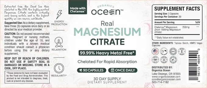 Real Magnesium Citrate - High Absorption Magnesium Supplement - Chelated Magnesium to Support Energy, Relaxation, and Regularity - 6 Pack Bulk Supply