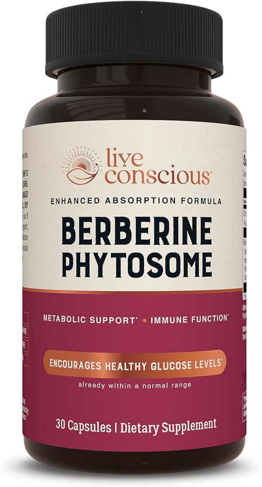 Live Conscious Berberine Phytosome - Advanced & Bioavailable Berberine Formula, Optimal Energy, Metabolic Health & Weight Management - 30 Servings