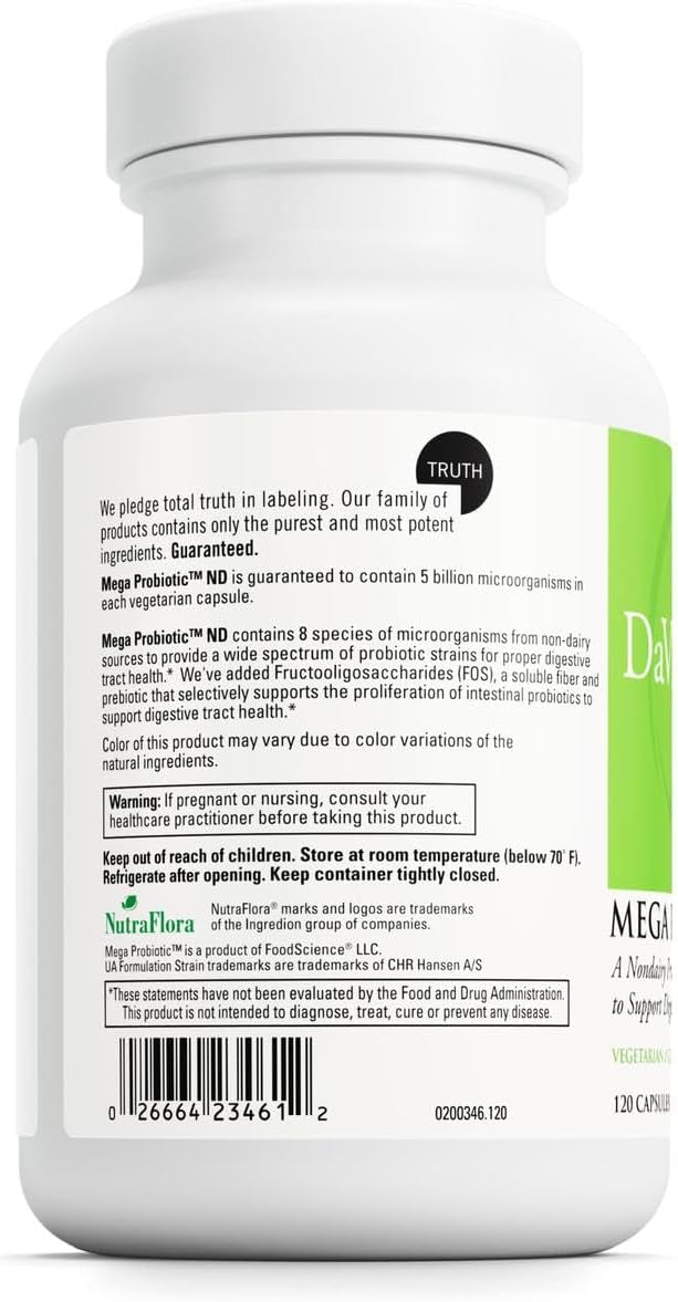 DAVINCI Labs Mega Probiotic ND - Non-Dairy Probiotic Supplement Supports Gut, Digestive & Brain Health* - Gut Health Support Supplement with Non-Dairy Complex* - 120 Vegetarian Caps
