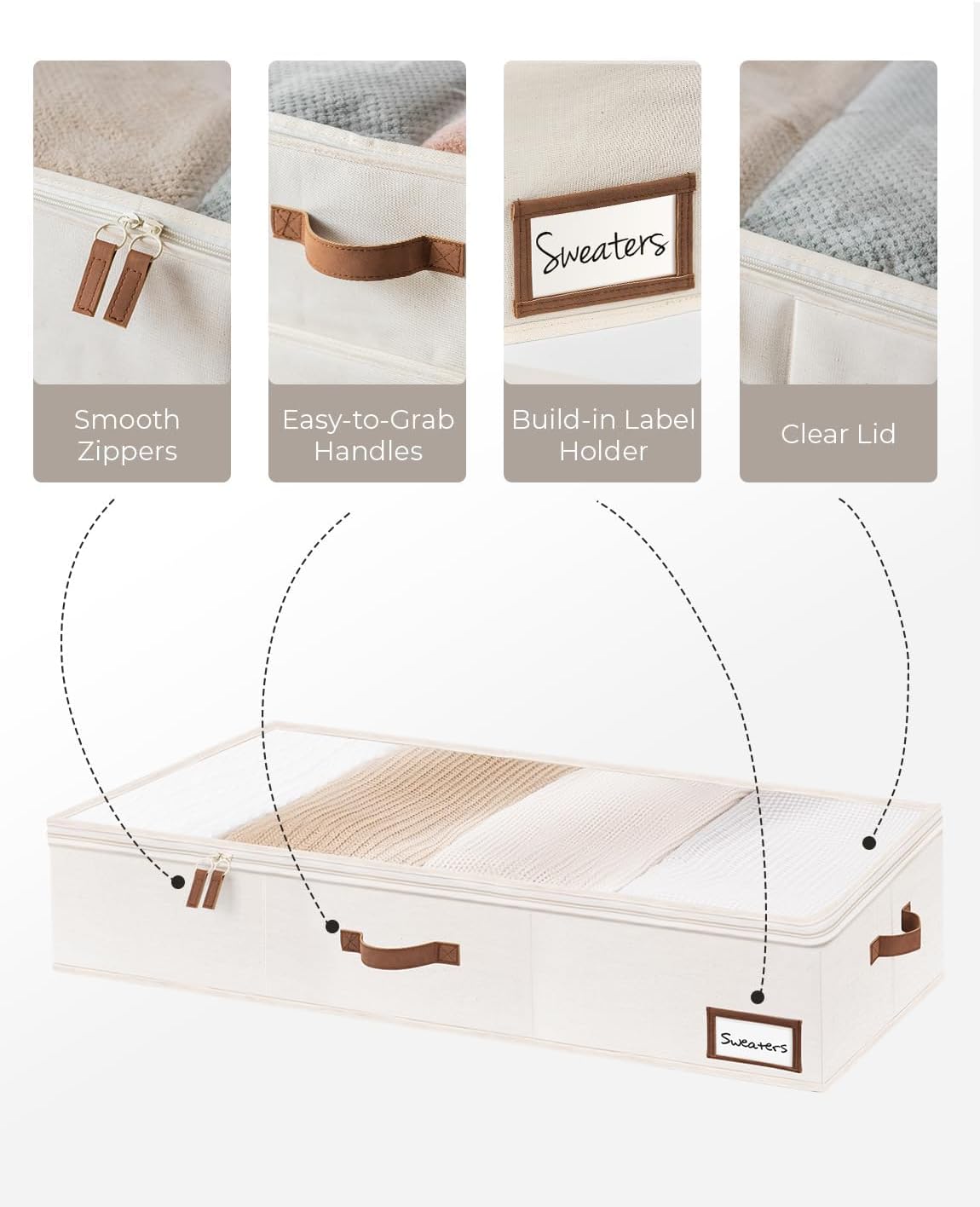 StorageWorks Under Bed Storage Containers with Handles and Label Holder, 2 Pack Ultra-thick Fabric Underbed Bins, Closet Organizer for Clothes, Blankets, Sweater