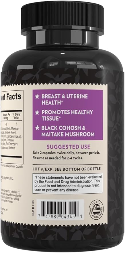 Crystal Star Fibro Defense, 60 Capsules, Black Cohosh, Breast & Uterine Health Between Periods, Gluten Free, Non-GMO