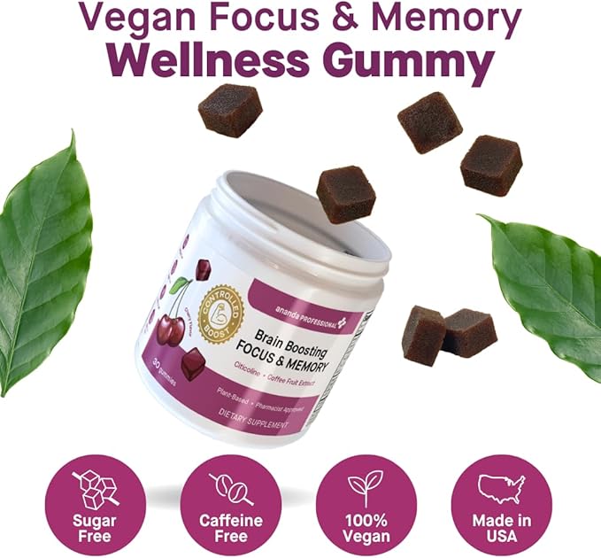 Ananda Wellness Focus & Memory Gummies with Citicoline and Coffee Fruit Extract, Sugar Free Brain Health Supplement, No Artificial Colors, Flavors or Preservatives - 30 Count