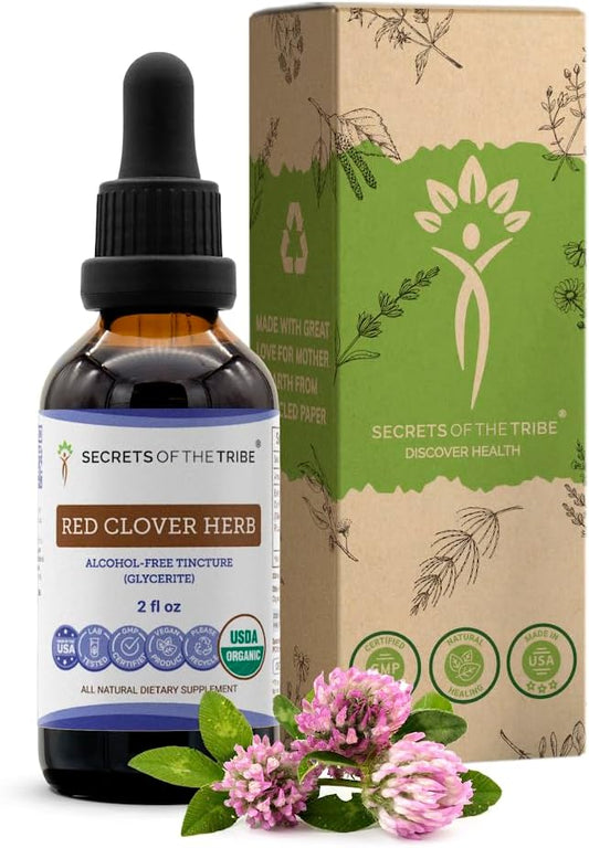 Red Clover Herb USDA Organic Tincture | Alcohol-FREE Extract, High-Potency Herbal Drops | Made from 100% Certified Organic Red Clover Herb (Trifolium Pratense) Dried Leaf and Flower 2 oz