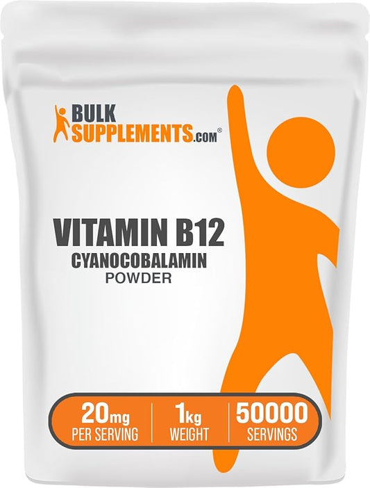 BulkSupplements.com Vitamin B12 Powder - as Cyanocobalamin, Vitamin B Supplement, Essential Vitamins- Gluten Free, 20mg per Serving, 1kg (2.2 lbs) (Pack of 1)